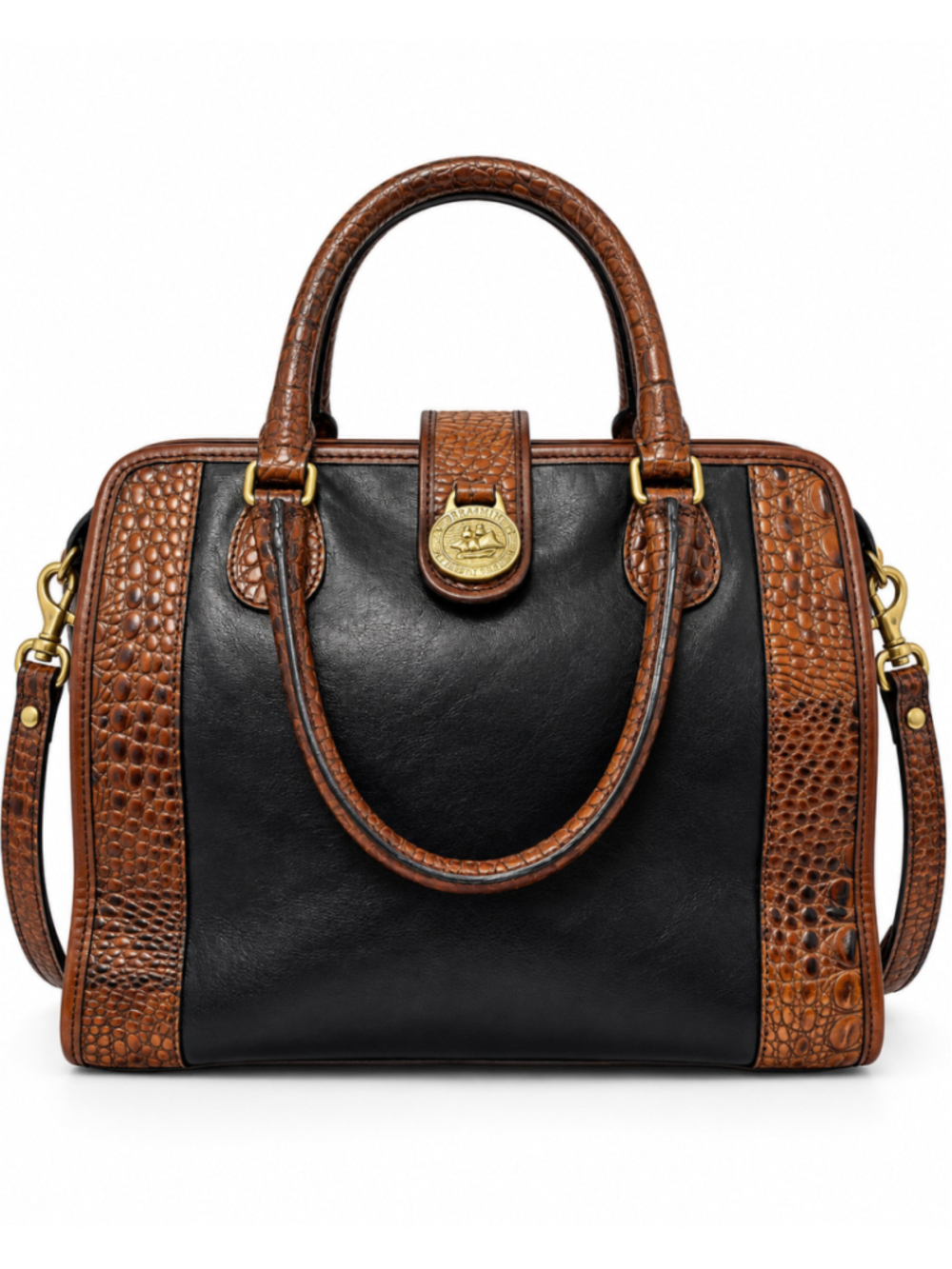 Brahmin Tuscan Collection Black Brown Croc leather satchel bag